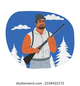 A flat illustration of forest hunter 
