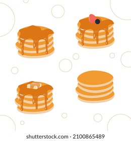 flat illustration of four pancakes with different toping. suitable for design asset, pattern, background, etc.