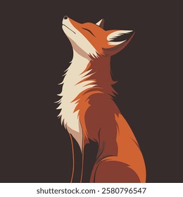 Flat Illustration of Fox with closed eyes, looking at the sky, animal vector art, wallpaper