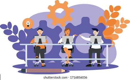 Flat Illustration Freelance Designer Team Online Vector