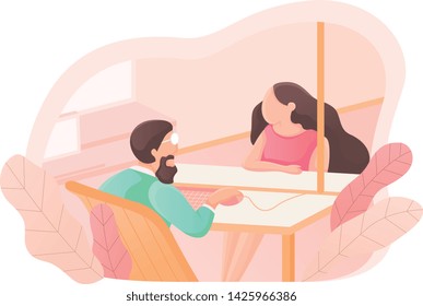 Flat illustration. Freelancer work from home making Digital graphics for web development  and prototyping apps. Flat design graphic hero image concept, website elements layout.