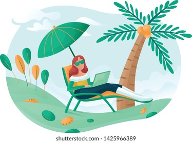 Flat illustration. Freelancer work from home making Digital graphics for web development  and prototyping apps. Flat design graphic hero image concept, website elements layout.
