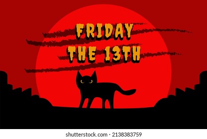 Flat illustration Friday the 13th with a black cat. background design, wallpaper.