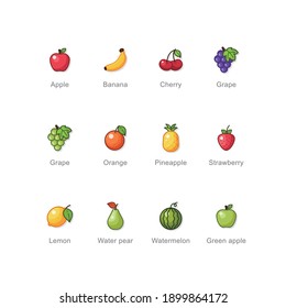 flat illustration fruit colorful icon set
