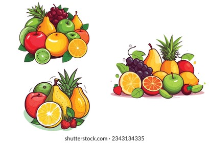 flat illustration of fruits vector, fruits drawn vector icons set , vector fruits 

