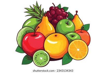 flat illustration of fruits vector, fruits drawn vector icons set , vector fruits 

