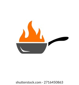 Ilustração plana de uma frigideira no fogo simbolizando o calor de cozinha ou acidente de cozinha.