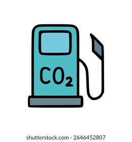 Ilustração plana da bomba de combustível com rótulo de CO2 simbolizando as emissões de carbono e a poluição por combustíveis fósseis