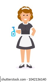 Flat illustration of funny cute house maid. Vector character of maid isolated on white background.