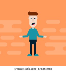 Flat Illustration of a Funny Man Character with Open Hands
