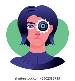 Flat illustration of a futuristic character having a mechanical eye 