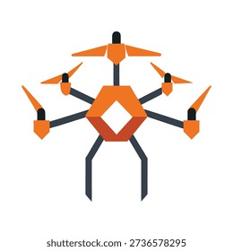 Flat illustration futuristic hexacopter drone showcasing advanced aerial technology for industrial and surveillance applications