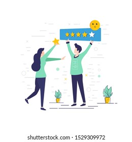Flat illustration gave a 5 star review, Give best feedback, Rating 5 star