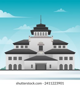 Flat illustration of the gedung sate bandung for graphic design. Bandung icon landmarks v2