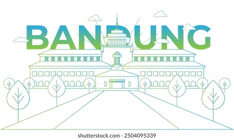 Flat illustration of Gedung Sate, Bandung, Jawa Barat, Indonesia. Line Art