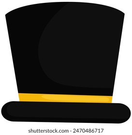 Flat illustration of gentleman top hat with red stripe isolated on white background.