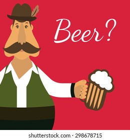 Flat illustration of german men with beer. Vector