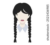 Flat Illustration of a girl with black braids in silhouette style.