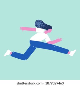 Flat illustration of a girl. Girl in different body positions. Illustration of a person in flat style in space, in the air