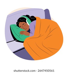Uma ilustração plana de uma garota tirando um cochilo
