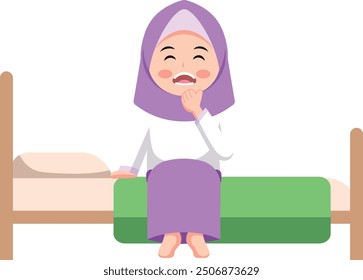 Flat Illustration of a Girl Waking Up with Clean Lines and Bright Colors