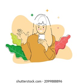 ilustración plana de niñas chateando, archivos vectoriales eps 10