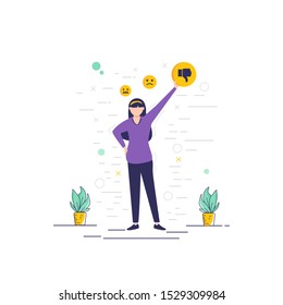 Flat illustration give poor feedback, dislike icon for comments and responses