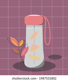 Flat illustration glass bottle. Water take away. Bring your own bottle. Flat vector bottle. Zero waste life style. Let's save the planet and ecology. 