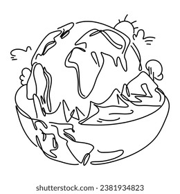 Flat Illustration Global Warming shows the Earth with a layer of green surrounding it. This layer represents the Earth's atmosphere, which helps to keep the planet warm by trapping solar radiation.