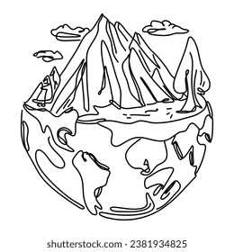 Flat Illustration Global Warming shows the Earth with a layer of green surrounding it. This layer represents the Earth's atmosphere, which helps to keep the planet warm by trapping solar radiation.
