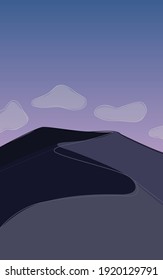 Flat illustration of a gloomy desert. Early sunrise or sunset in the wild. Vector picture of sand and clouds. Design for cards, posters, backgrounds, textiles.