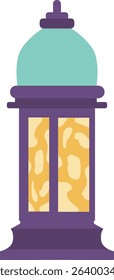 Flat illustration of a glowing Islamic lantern with green dome, suitable for holy month visuals, Ramadan decor, or traditional celebration items.