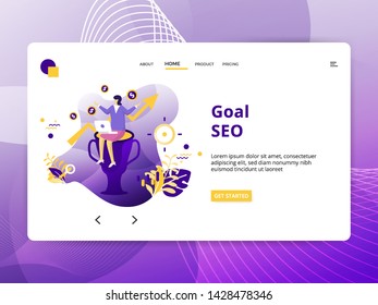 Flat Illustration Goal SEO, the concept of Search Engine Optimization, can be used for landing pages, web, ui, banners, templates, backgrounds, posters - Vector