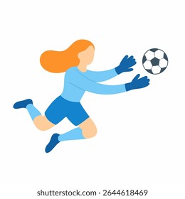 Flat Illustration Goalkeeper Catching Ball Action Female Character Sport Illustration