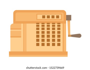 flat illustration of gold old school, vintage till, cash register