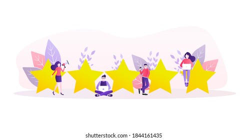 Flat illustration with golden rating people. Rating people in flat style on white background. Vector illustration.	
