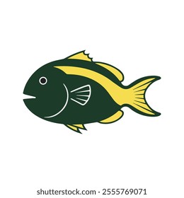 Flat illustration of a goliath grouper with deep green body, broad shape, minimalistic design, clean background, modern aesthetic