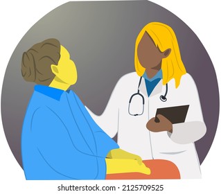 flat illustration of a grandmother checking her health at the doctor