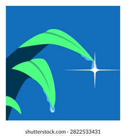 flat illustration of grass with water drops after rain 
