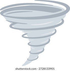 Ilustración plana de un embudo de tornado gris con aros y un vórtice cónico