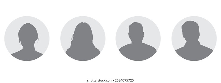 Ilustração plana em escala de cinza. Avatar, perfil do usuário, ícone de pessoa, imagem do perfil. 
