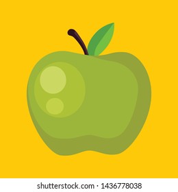 flat illustration green apple, isolated on yellow background,vector file