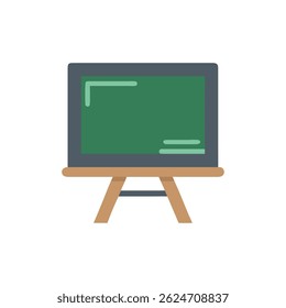 Flat illustration of a green chalkboard on a wooden easel, simple and clean, isolated on White.