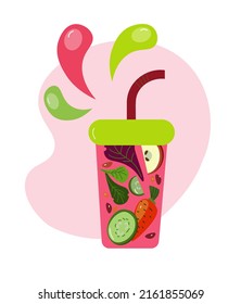 Flat illustration of green detox smoothie vector isolated on white background.