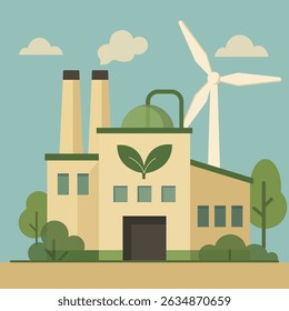 Ilustração plana da usina de energia verde - Energia eólica e indústria sustentável