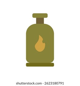 Flat Illustration of Green Gas Cylinder with Flame Symbol in Yellow Color