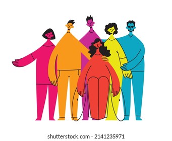 Flat illustration of a group containing inclusive and diversified people all together without any difference.