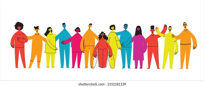 Flat illustration of a group containing inclusive and diversified people all together without any difference.