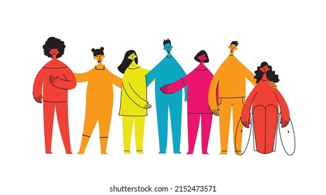 Flat illustration of a group containing inclusive and diversified people all together without any difference.