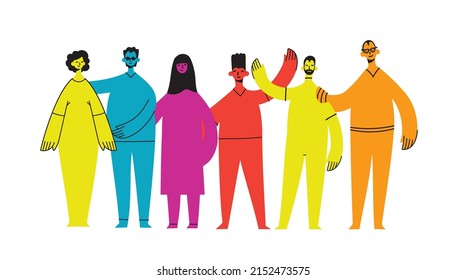 Flat illustration of a group containing inclusive and diversified people all together without any difference. - Shutterstock ID 2152473575